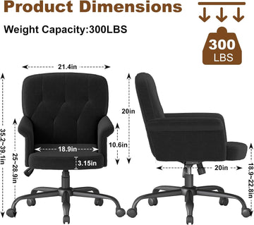 Comfy Home Office Desk Chair, Upholstered Fuzzy Vanity Chair with Wheels and Arms, Modern Adjustable Swivel Computer