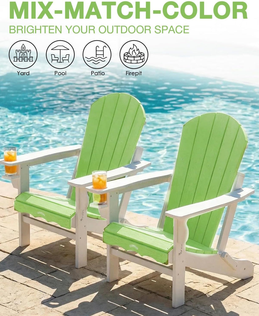 Folding Adirondack Chair, 25 Year Fade Proof Outdoor Patio Chairs | 400 LBS Capacity,Wooden Textured,All-Weather