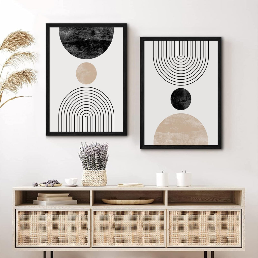 Mid Century Modern Wall Art Prints Set of 2 Neutral Abstract Geometric Wall Art Boho Canvas Prints Mid Century Eoind