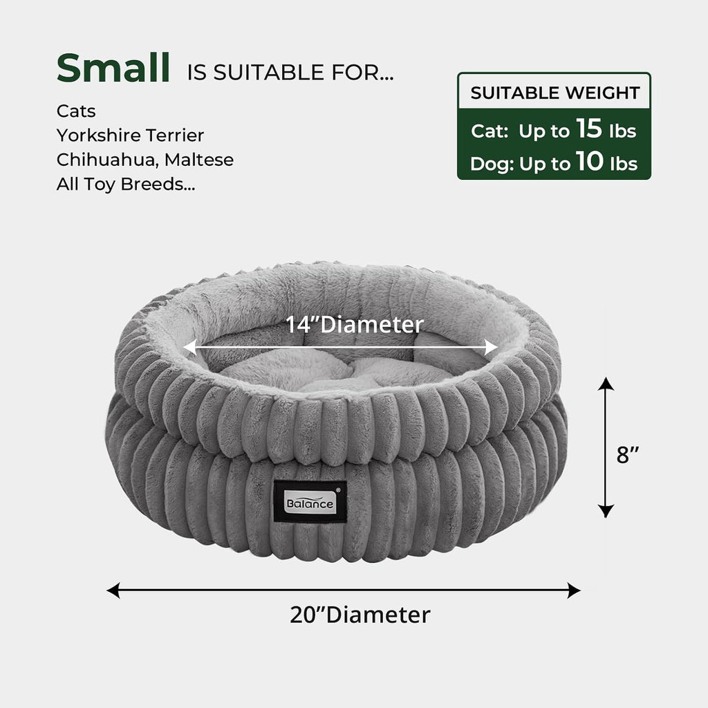 Cat Bed Kitten Bed, Washable Round Cat Beds for Indoor Cats, Super Soft Plush Faux Fur Pet Bed for Puppy and Kitten