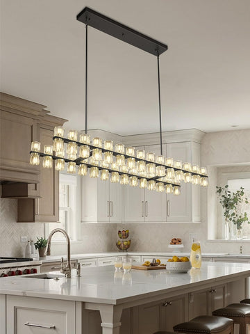 Black Rectangular Crystal Chandelier Light Fixture 53.4 in Dining Room Chandelier Over Table Modern Farmhouse Ceiling Pendant Hanging Light Fixture for Living Room, Kitchen Island (Bulb not Included) A117-B0DG2QNMQ6