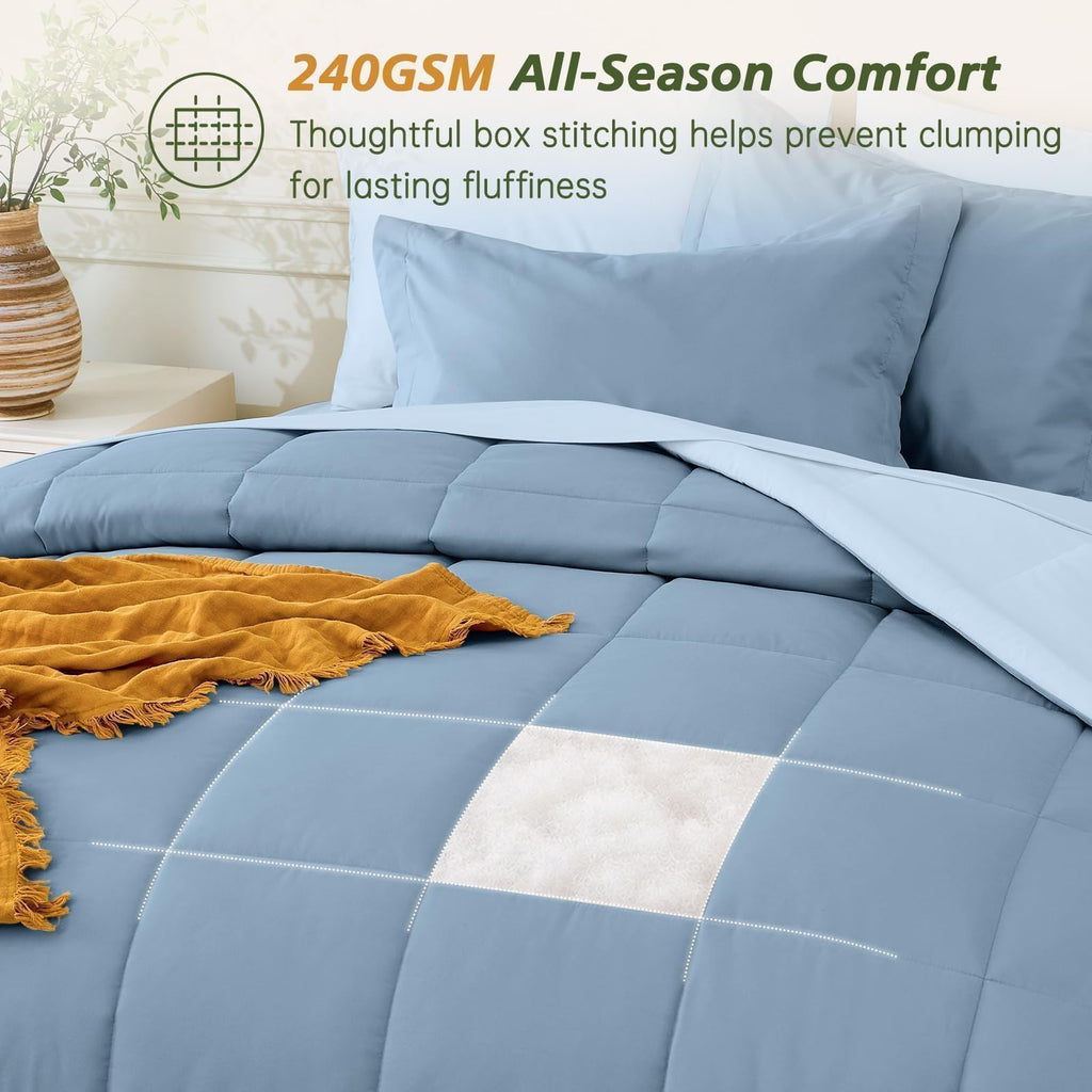 Comforter Set with Sheets - 7 Pieces Bed in a Bag Blue Bedding Sets