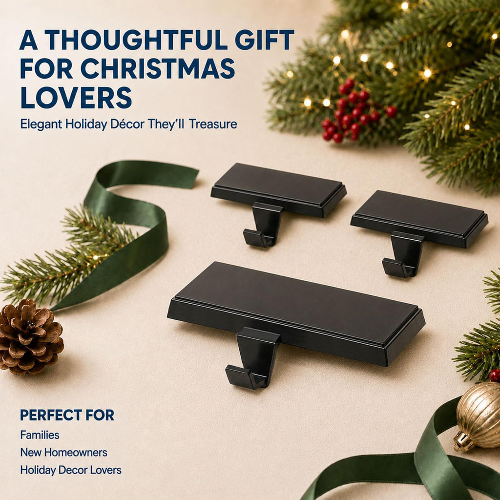 Holders for Mantle Set of 6, Christmas Heavy Duty Stocking Hooks, Non-Slip Base Stocking Hangers for Xmas Holiday