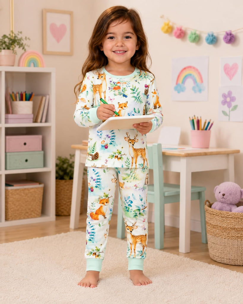 Baby Rayon of Bamboo Pajama Set Woodland Animal Print Green