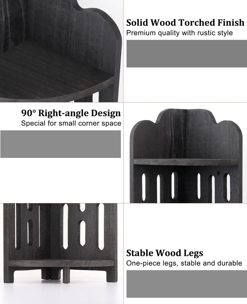 Bathroom Corner Shelf Stand, 3 Tier Solid Wood Display Shelf for Narrow Space, Shower Corner Shelf, Plant Stand