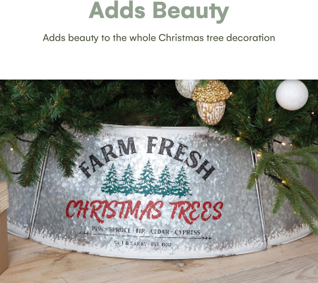 Galvanized Christmas Tree Collar - Oversized, Adjustable Metal Collar Ring for Large to XL Christmas Trees - Rustic