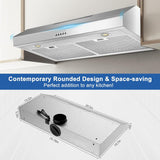 30 Inch Under Cabinet Range Hood 450 CFM Quiet Operation 3 Speed Convertible Ducted/Ductless