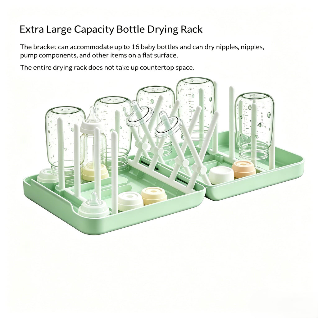 Foldable Travel Bottle Drying Rack, 16-Rib High Capacity, Space-Saving Portable Drying Rack for Baby Bottles, Breast