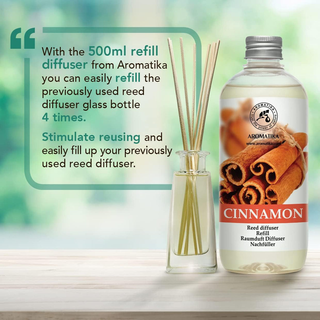 Cinnamon Reed Diffuser Refill with Natural Essential Cinnamon Oil 17 oz - Fresh & Long Lasting Fragrance - Best - Set of 17