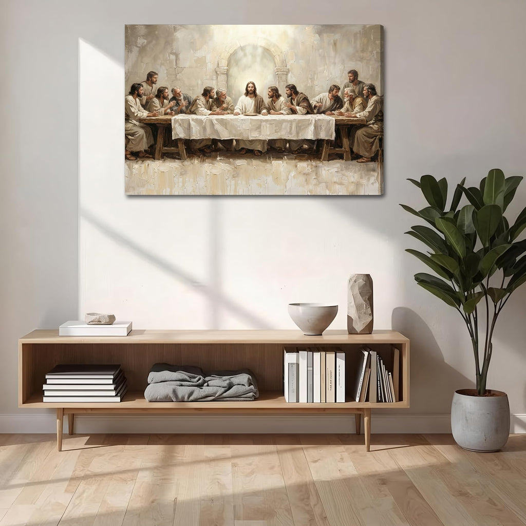 Jesus The Last Supper Large Canvas Wall Art, Dining Room, 36x24 in