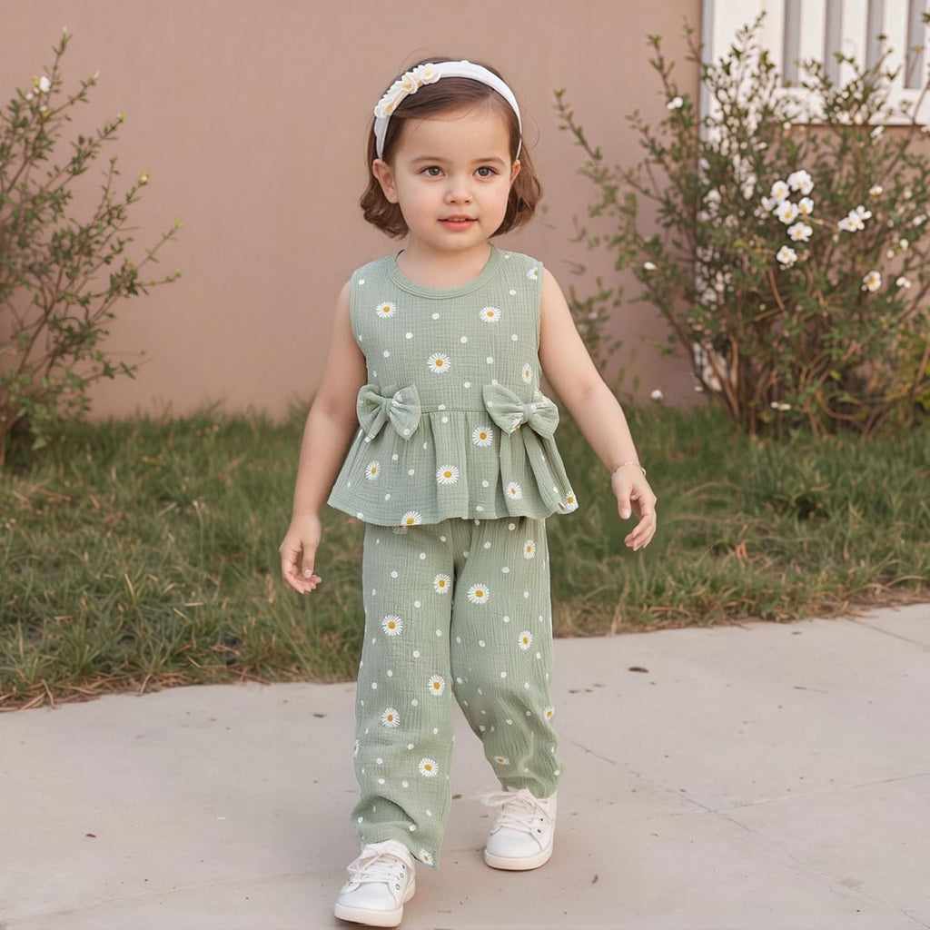 Infant Baby Toddler Girl Clothes Daisy Linen Outfits Bows Shirts Long Pants
