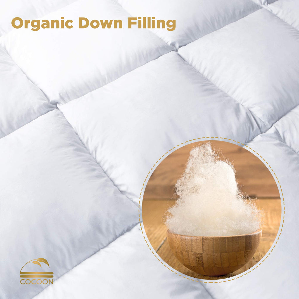 Real Luxury Down Comforter King Cali Size | 100% Egyptian Cotton 1200 TC 750+FP | White Goose Down Comforter | Corner