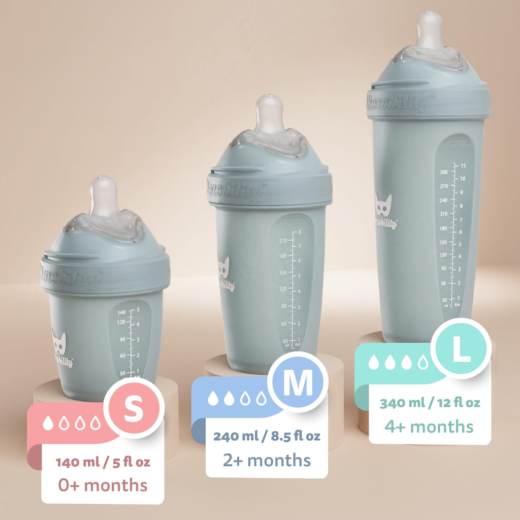 Anti-Colic Baby Bottles 5 fl oz/140 ml - Pack of 3 Newborn Baby Bottles, Slow Flow Plastic Bottles, Breast-Shaped