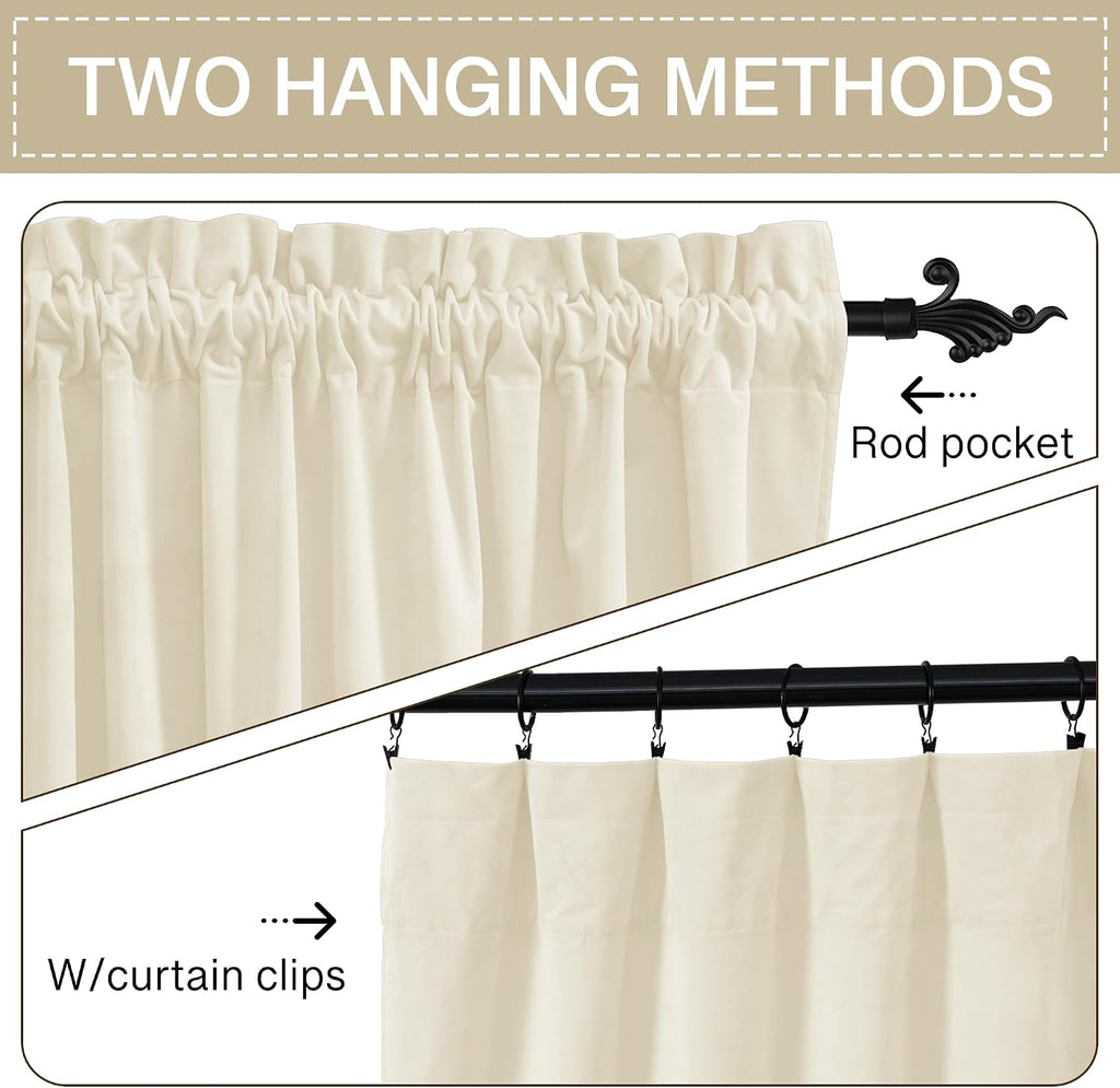 Ivory Velvet Curtains for Window - White Privacy Thermal Drapes, Elegant Decor White Backdrop Curtains 96 inches Long