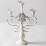 Pillar Candle Stand 3 Arm Candelabra Iron White Candle Holders Centerpiece, Rustic Classy Candlestick Holder 15 Inch