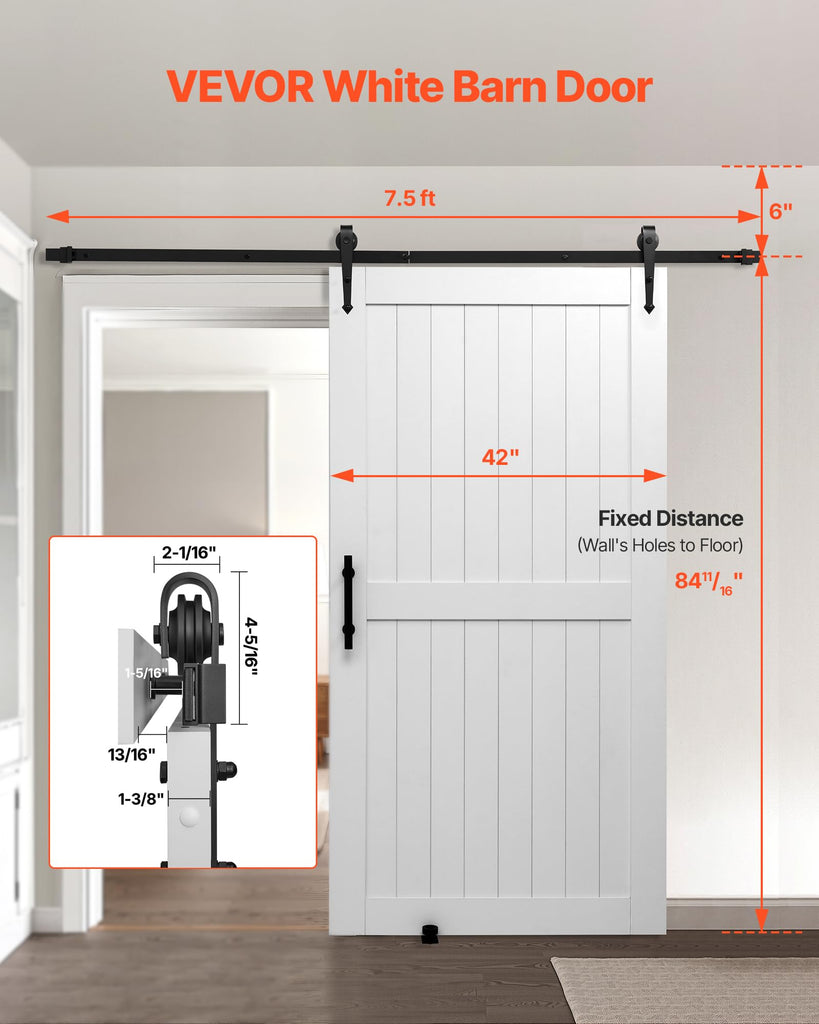 Sliding Barn Door, 42 x 84 inch, High-Strength MDF Panel, Barn Door with Hardware Kit, Water-Proof PVC Surface, Easy