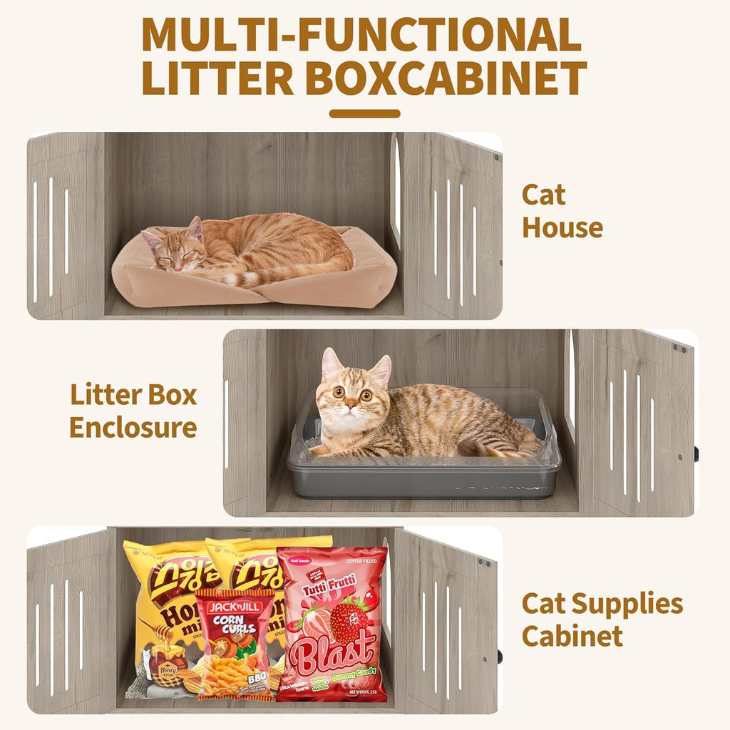 Cat Litter Box Enclosure with Cat Tree Tower and Condo, Hidden Cat Washroom Furniture with Sisal Scratching Post