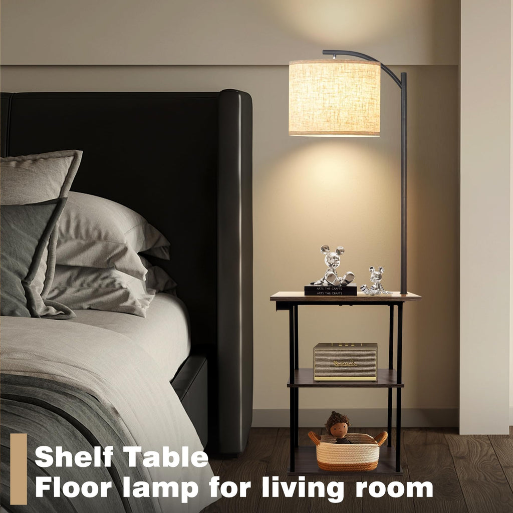 Floor Lamp with Table, End Tables with Charging Station