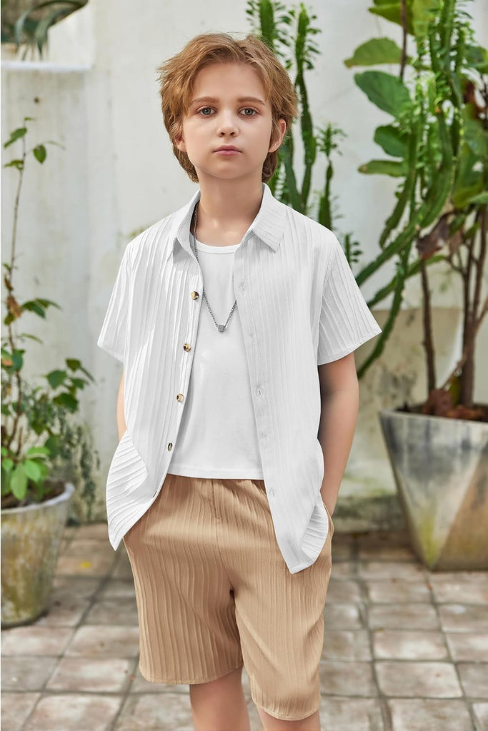Boys Summer Textured Button Up Shirt & Shorts Set