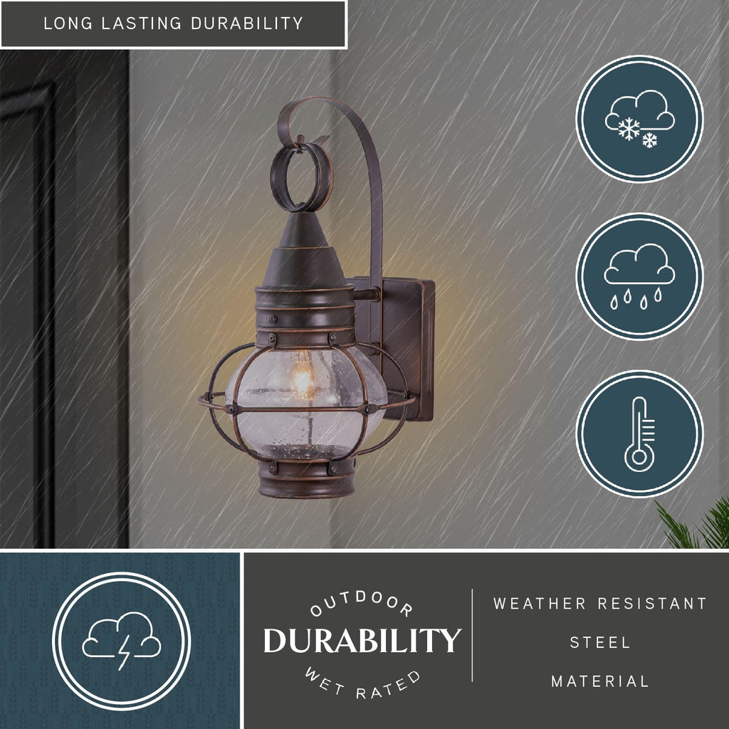 Chatham 1-Light Bronze Coastal Outdoor Wall Lantern, 13.5 in. H