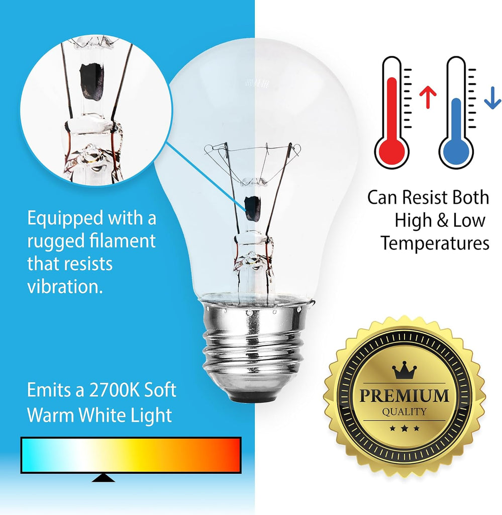 Clear E26 A15 Incandescent 40w Appliance Light Bulbs