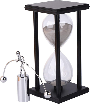 Decorative Sand Timer Clock Hourglass -with Balance Physics Motion Desk Toy Sculpture -(Light Gray) 60 Minute - Set of 2