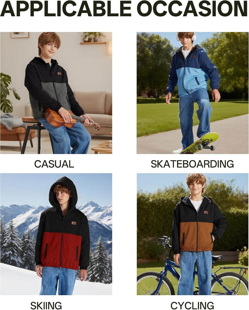 Boys Fleece Jacket Sherpa Lined Zip Up Hoodie for Kids