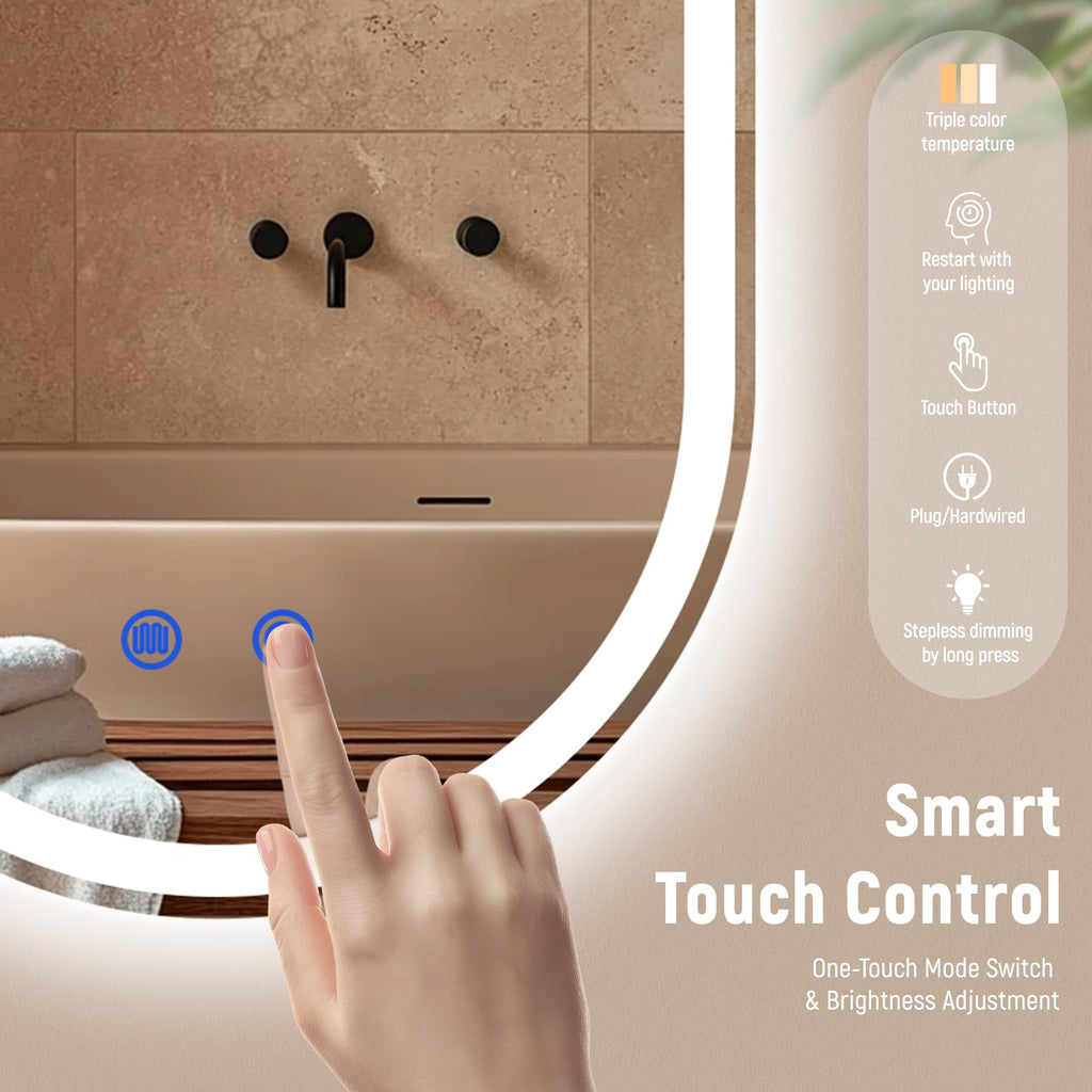 24"x32" LED Bathroom Mirrors with Lights, Anti-Fog, Dimmable, Frameless LED Bathroom Mirror Backlit + Front Lit, Wall