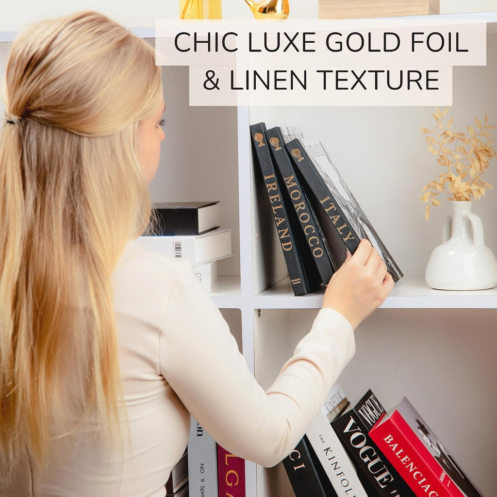 Decorative Books Decor 8"x10" (3 Pcs) - Fake Books For Decoration W/Gold Foil & Linen Texture Binding - for Entry Way
