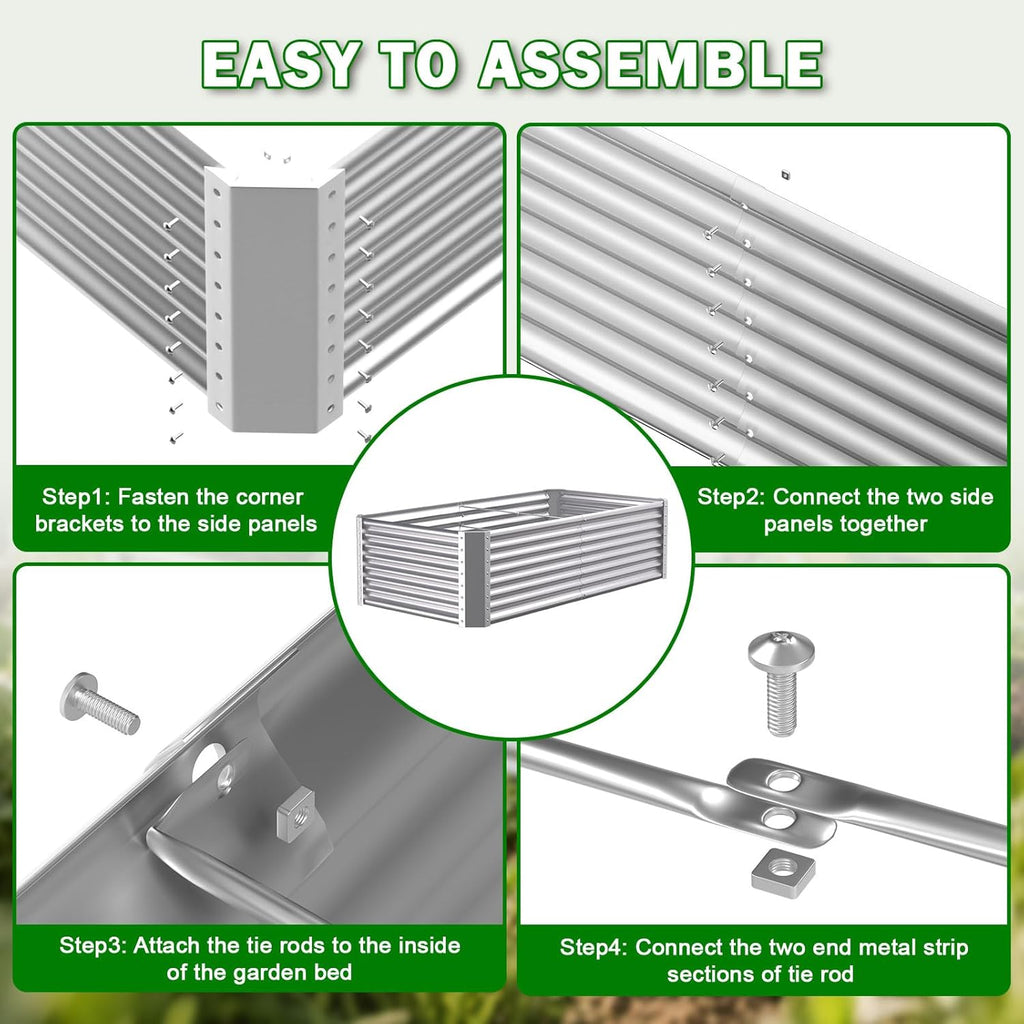 8x4x2ft Raised Garden Bed, Deep Root Planter Box, Silver,1 Pack | 1mm Thick Galvanized Steel, Resists Rust Bowing