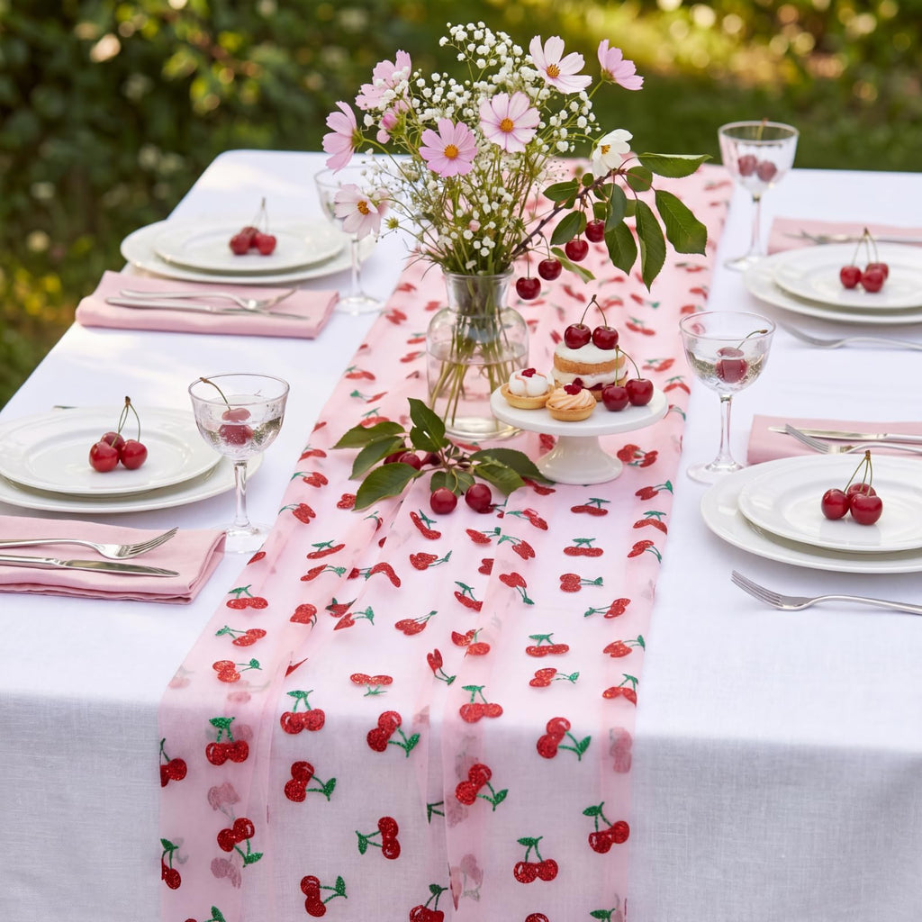 Shiny Cherry Tulle Table Runner 11 Inch x 16.4 Yards, 49.2 FT