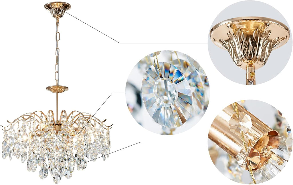 6-Light Gold Crystal Chandeliers, Middle Century Dining Room Light Fixture, Modern Pendant Light for Living Room, D20 x H17, Adjustable Chains 59", Chopper Finish Metal Frame A100-B0C1JJHV3G