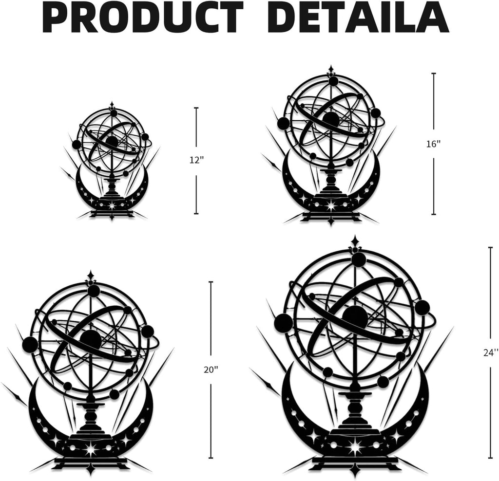 Celestial Armillary Sphere Metal Wall Art Metal Signs Metal Outdoor Decor WallArt Decor Vintage Gothic Artwork