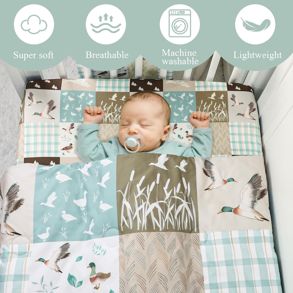 4-Piece Crib Bedding Set for Girls Boys, Baby Crib Bedding Set for Newborn & Infant, Neutral Nursery Bed Set Includes