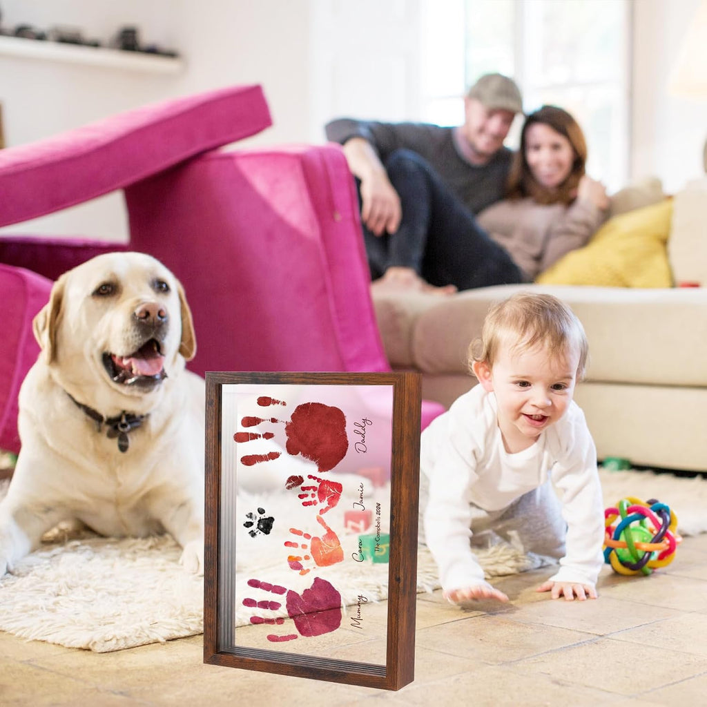 Family Handprint Kit for 5,DIY Craft Family Memories Keepsake Art Baby Newborn Hand and Footprint Wooden Frame Decor