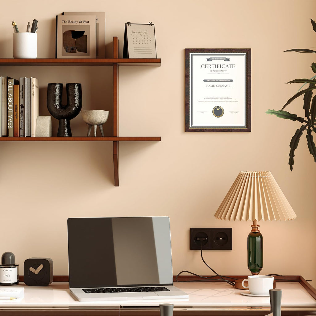 8.5x11 Picture Frame Set of 6, Certificate Document Frame, Diploma Frame, Display Pictures 8.5x11 Without Mat, Brown