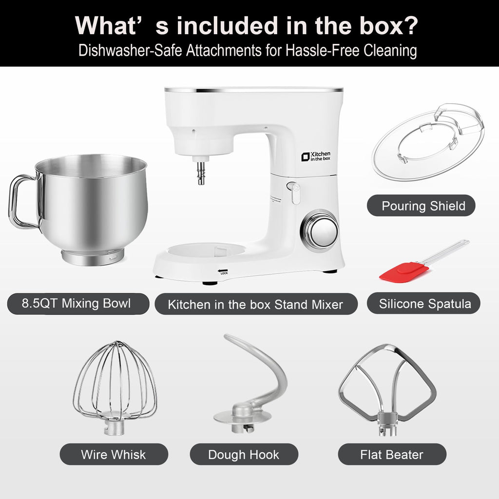 Stand Mixer 8.5 QT, 900W Heavy Dough Mixer White