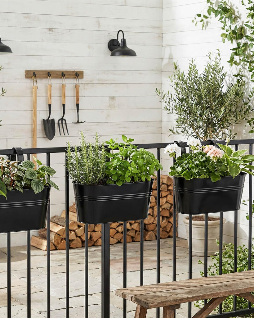 11 Inch Railing Planter Box, 5 Pack Metal Hanging Planters with Hooks