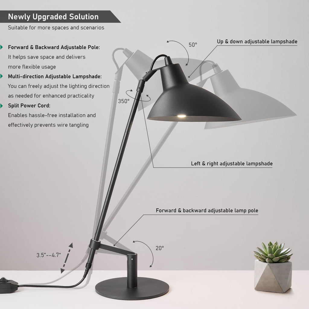 Desk Lamp Modern Industrial 100% Metal Adjustable Table Lamp 24", Natural Light (4000K) with Dimmer, Ideal Bedroom