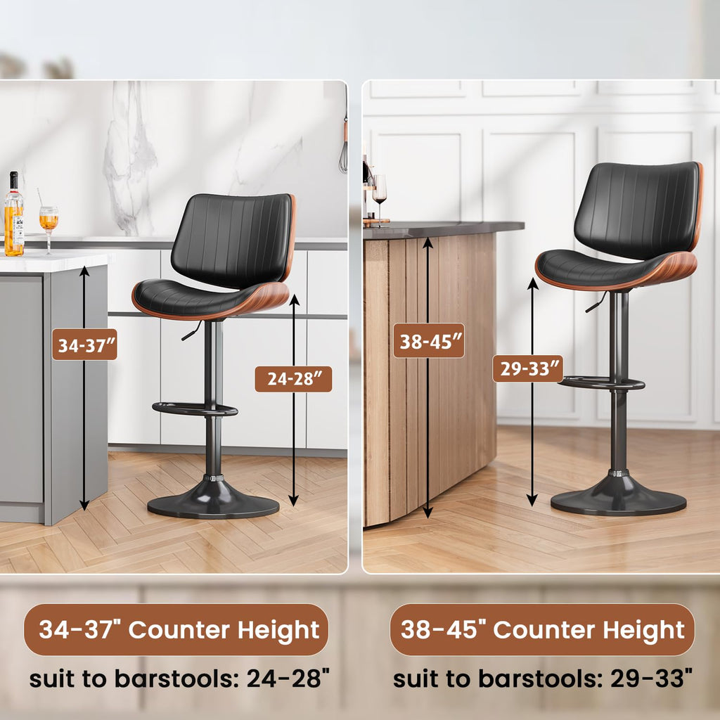 Swivel Bar Stools 2PCS, Adjustable Bentwood Barstools Counter