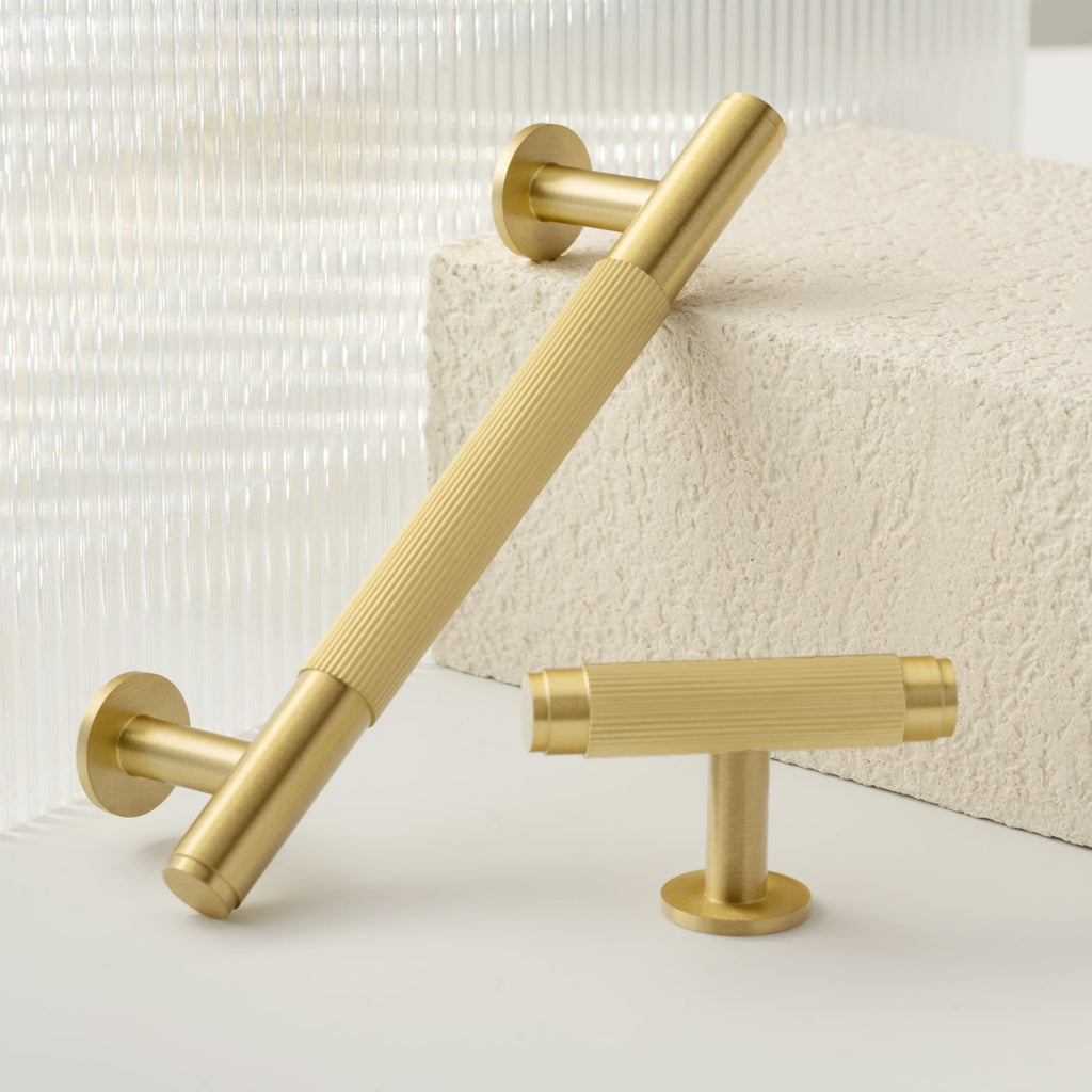 Solid Brass Cabinet Knobs, Single Hole T Bar Handles