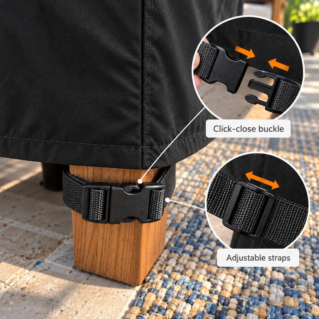 Outdoor Table Cover Waterproof, Rectangular Patio Dining Table Cover with Air Vent and Leg Straps - 70"L x 34"W x