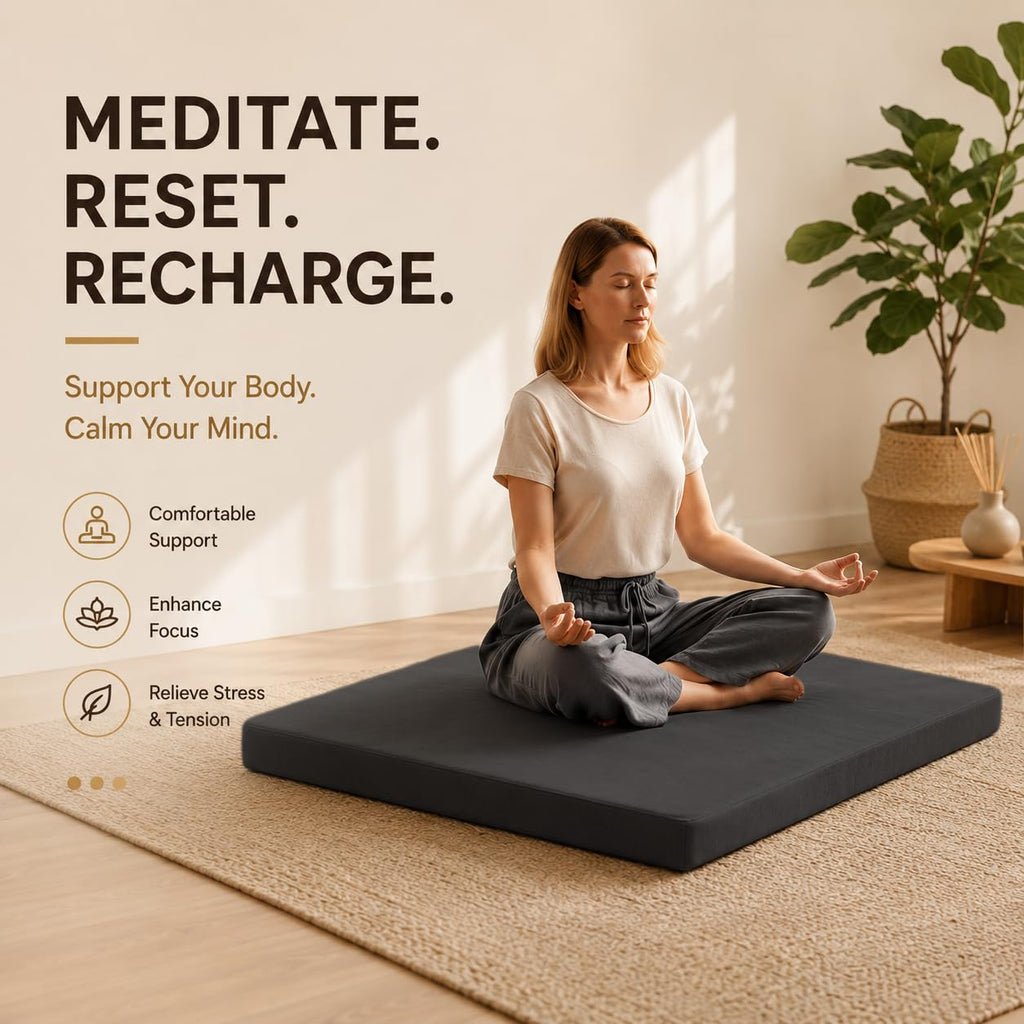 Velvet Zabuton Meditation Mat - Large Floor Pillow for Adults & Yoga Meditation Cushion - High Density Foam Floor