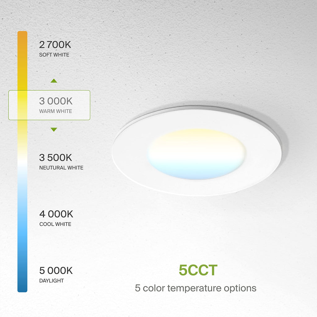 6 Pack 3 Inch LED Recessed Light 6W, 5 CCT 2700K-5000K CRI90+, IC Rated Ultra Thin Dimmable Ceiling Lights with J