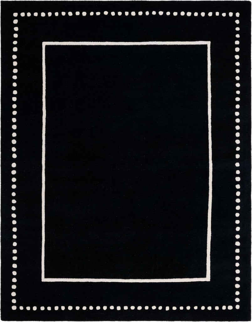Area Rug 8x10 - Bella - Large - Black & Ivory, Handmade Wool, Dotted Border Design
