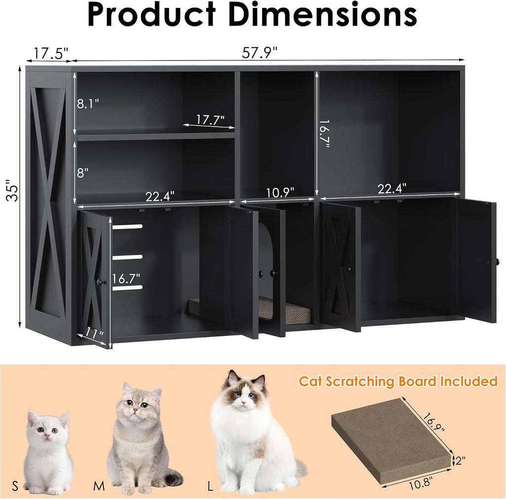 Cat Litter Box Enclosure for 2 Cats with Scratch Pad, Hidden Litter Box Furniture with Storage Cabinet & Open