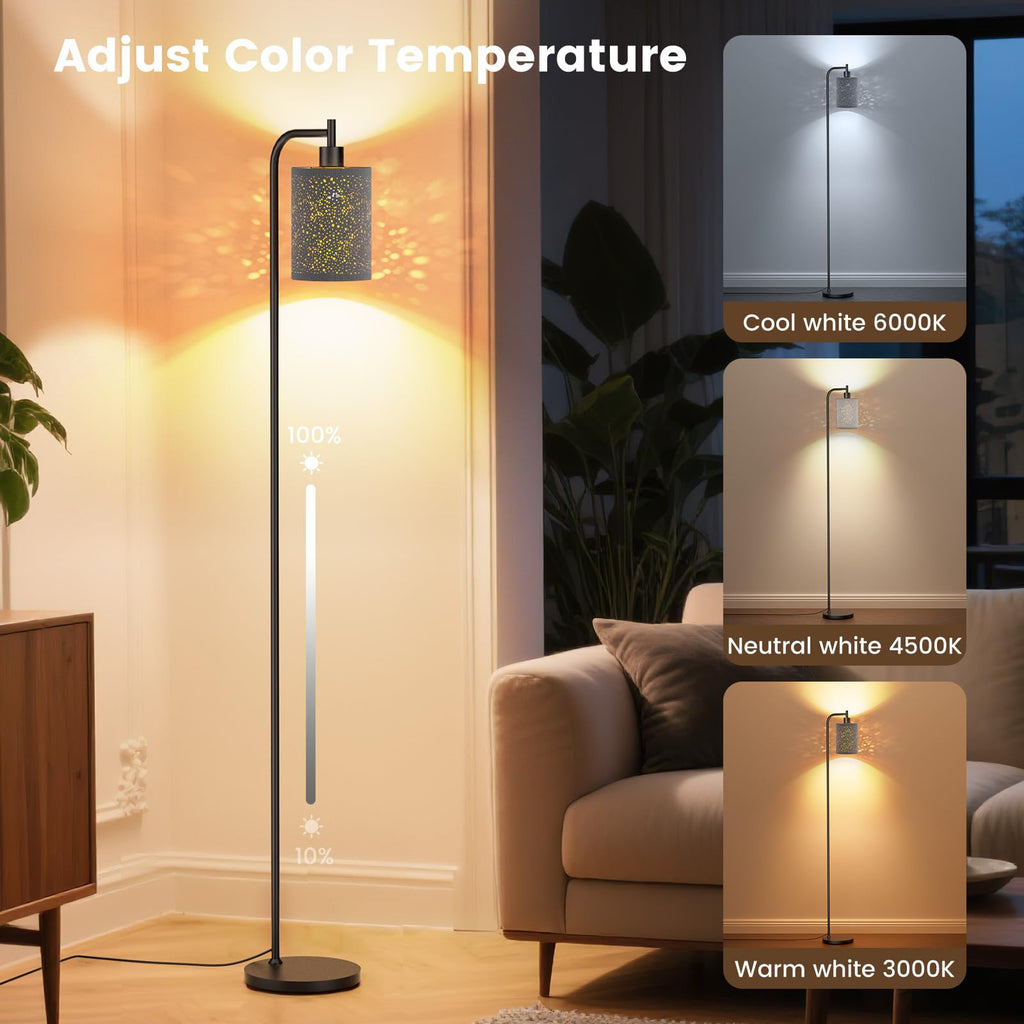 Floor Lamp with Linen Shade, Dimmable Tall Standing Lamp with Remote Control & 3 Color Temperatures, Modern Floor