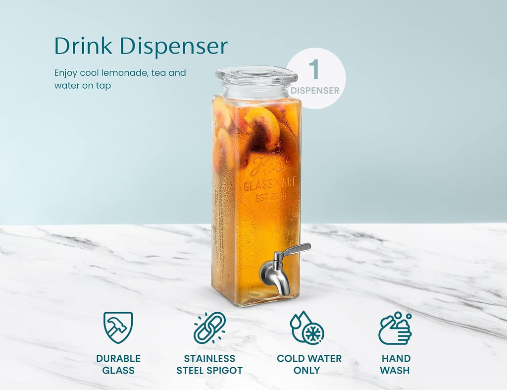 Drink Dispenser, 80 oz, Water Dispenser Countertop, Glass Drink Dispenser, Beverage dispenser, with Leak-Proof