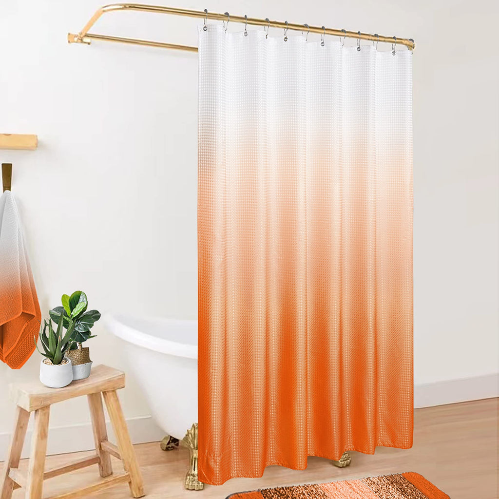 Orange Fall Shower Curtain, Retro Ombre Waffle Fabric Shower Curtain for Bath Decor, Orange and White 70 x 72