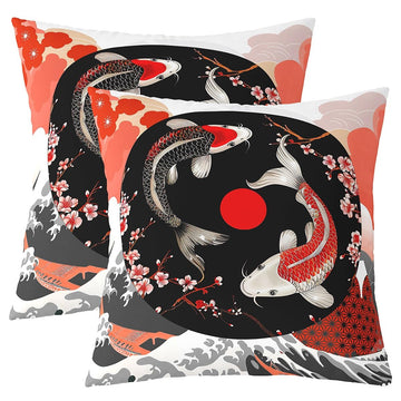 Japanese Koi Fish Throw Pillow Covers 20"x20" Set of 2 Boys Girls